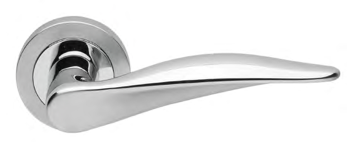 Ручка дверная DALI R2 CSA/CRO раздельная на круглой розетке, цвет матовый хром/хром, латунь фото купить Барнаул