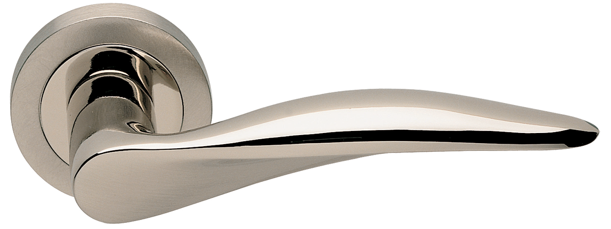 Ручка дверная DALI R2 NIS/NIK раздельная на круглой розетке, цвет - матовый никель/никель, латунь фото купить в Барнауле