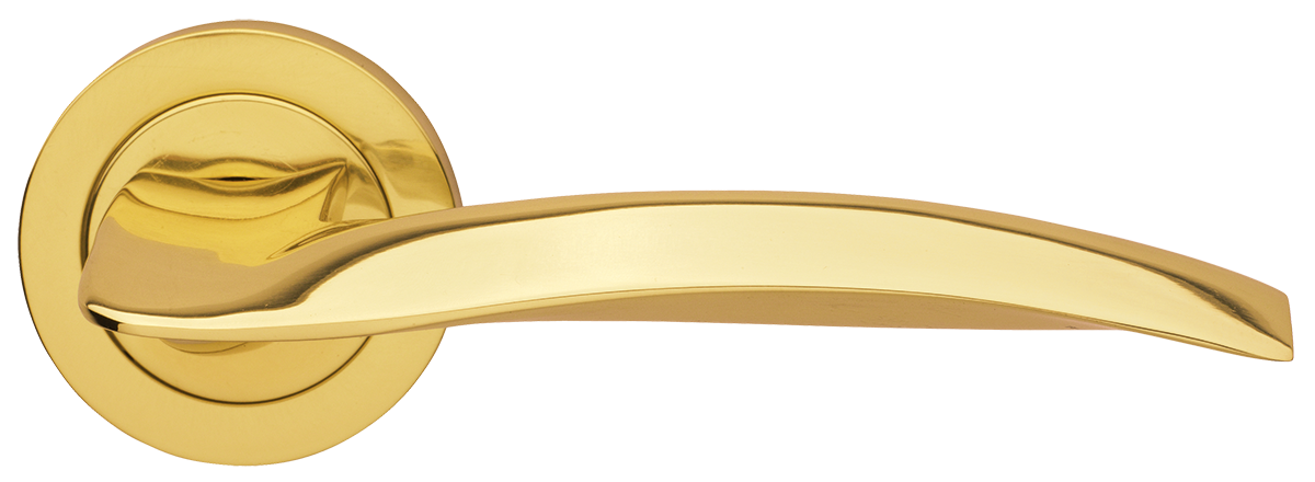 Ручка дверная WAVE R2 OTL раздельная на круглой розетке, цвет золото, латунь фото купить в Барнауле
