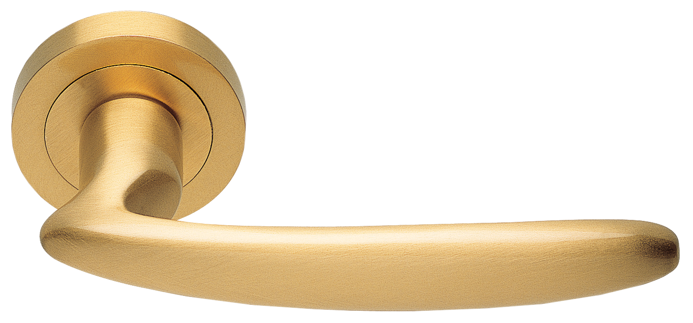 Ручка дверная FLAMINGO R2 OSA раздельная на круглой розетке, цвет матовое золото, латунь фото купить в Барнауле