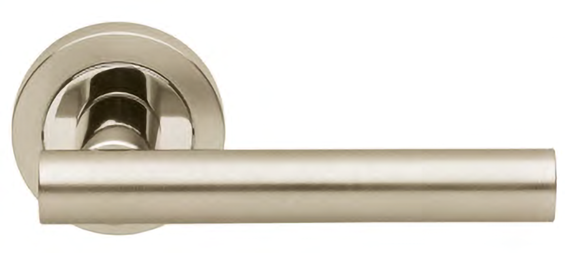 Ручка дверная CALLA R2 NIS/NIK раздельная на круглой розетке, цвет матовый никель/никель, латунь фото купить в Барнауле