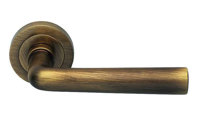 Ручка дверная UNDER R2 BGO раздельная на круглой розетке, цвет матовая бронза, латунь фото купить Барнаул