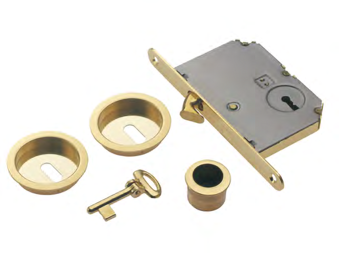 Комплект ручек для раздвижной двери ART.54/B OSA с пальчиковой ручкой, замком и ключом, цвет - матовое золото фото купить Барнаул