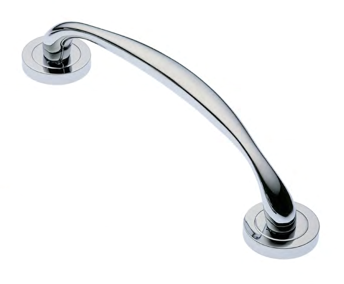 Ручка-скоба дверная LEON PH CRO на круглой розетке, цвет хром, латунь фото купить Барнаул