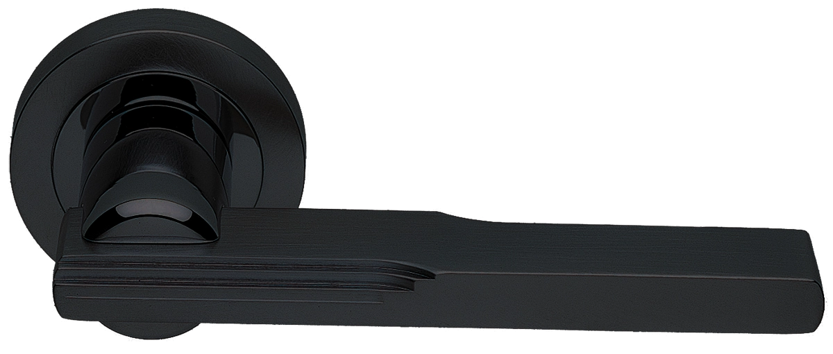 Ручка дверная VERONICA R2 NERO раздельная на круглой розетке, цвет черный, латунь фото купить Барнаул