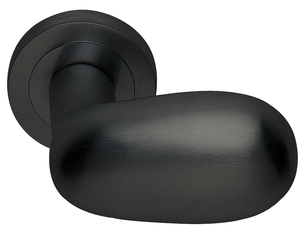 Ручка дверная UOVO R2 NERO раздельная на круглой розетке, цвет черный, латунь фото купить Барнаул