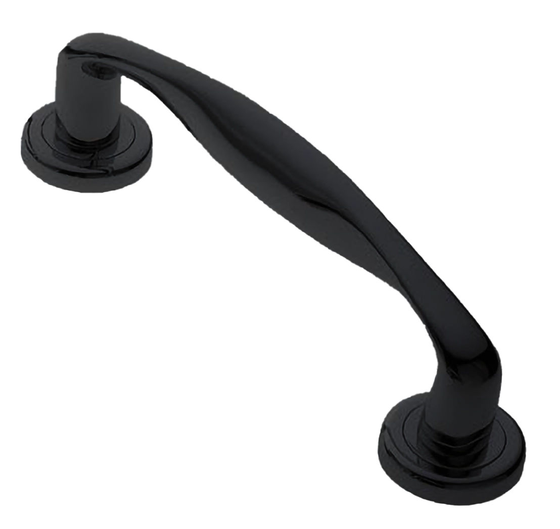 Ручка-скоба дверная GOLF PH NERO на круглой розетке, цвет черный, латунь фото купить Барнаул