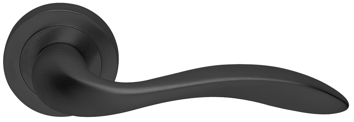 Ручка дверная LEON R2 NERO раздельная на круглой розетке, цвет черный, латунь фото купить Барнаул