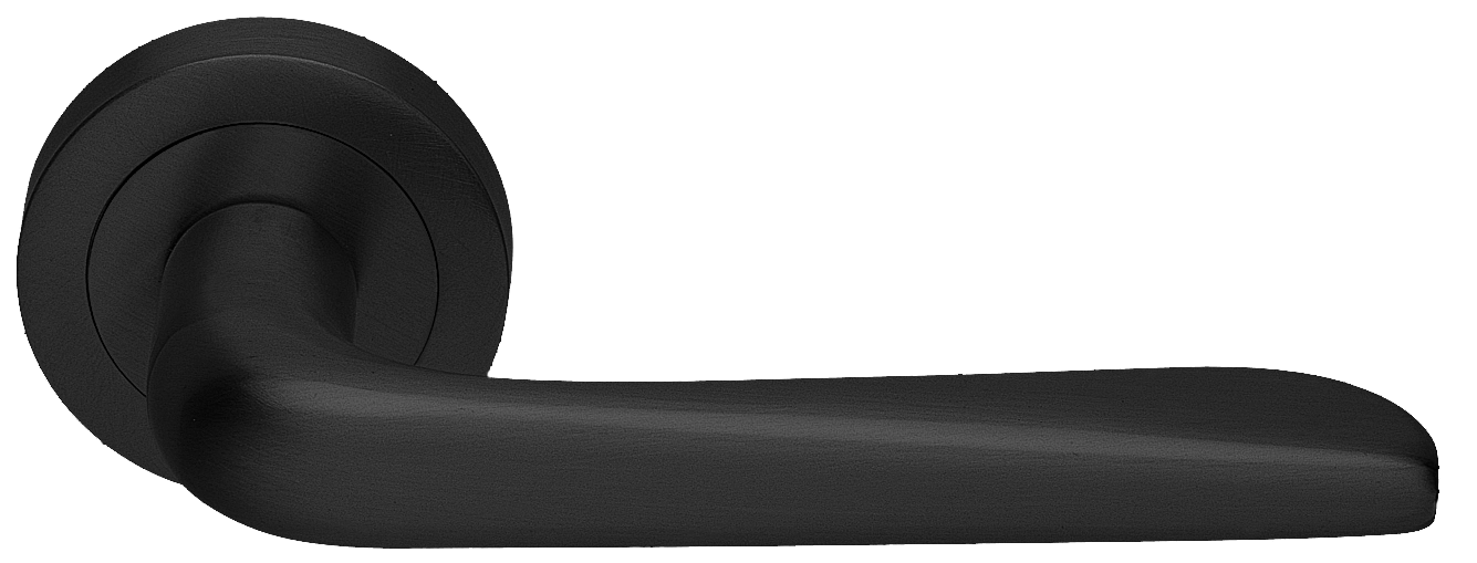 Ручка дверная PETRA R2 NERO раздельная на круглой розетке, цвет черный, латунь фото купить Барнаул