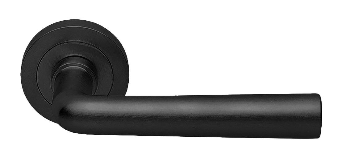 Ручка дверная UNDER R2 NERO раздельная на круглой розетке, цвет черный, латунь фото купить Барнаул