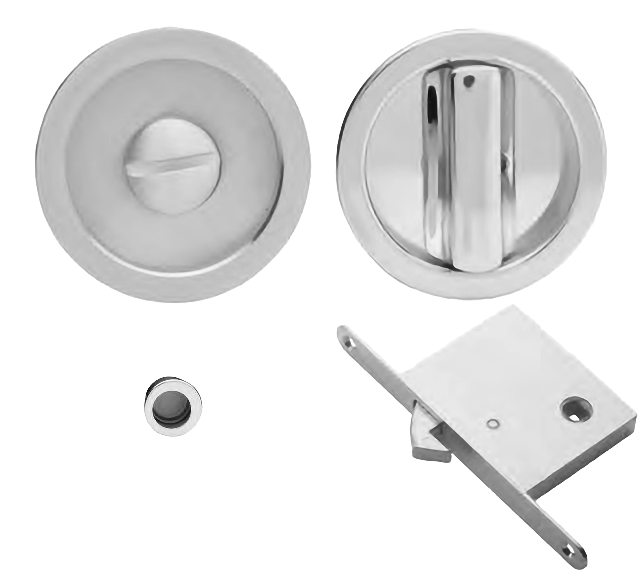 Комплект ручек для раздвижных дверей ART.55/B CRO с заверткой WC, пальчиковой ручкой и замком, цвет хром, латунь фото купить Барнаул