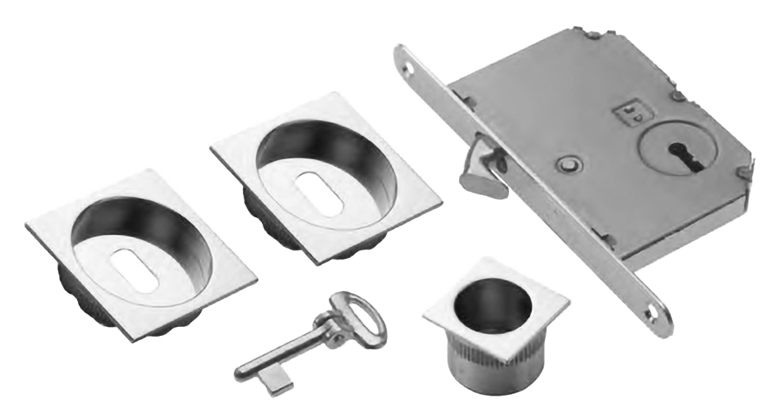 Комплект ручек для раздвижных дверей ART.54B/Q CRO с пальчиковой ручкой, замком и ключом, цвет хром, латунь фото купить Барнаул