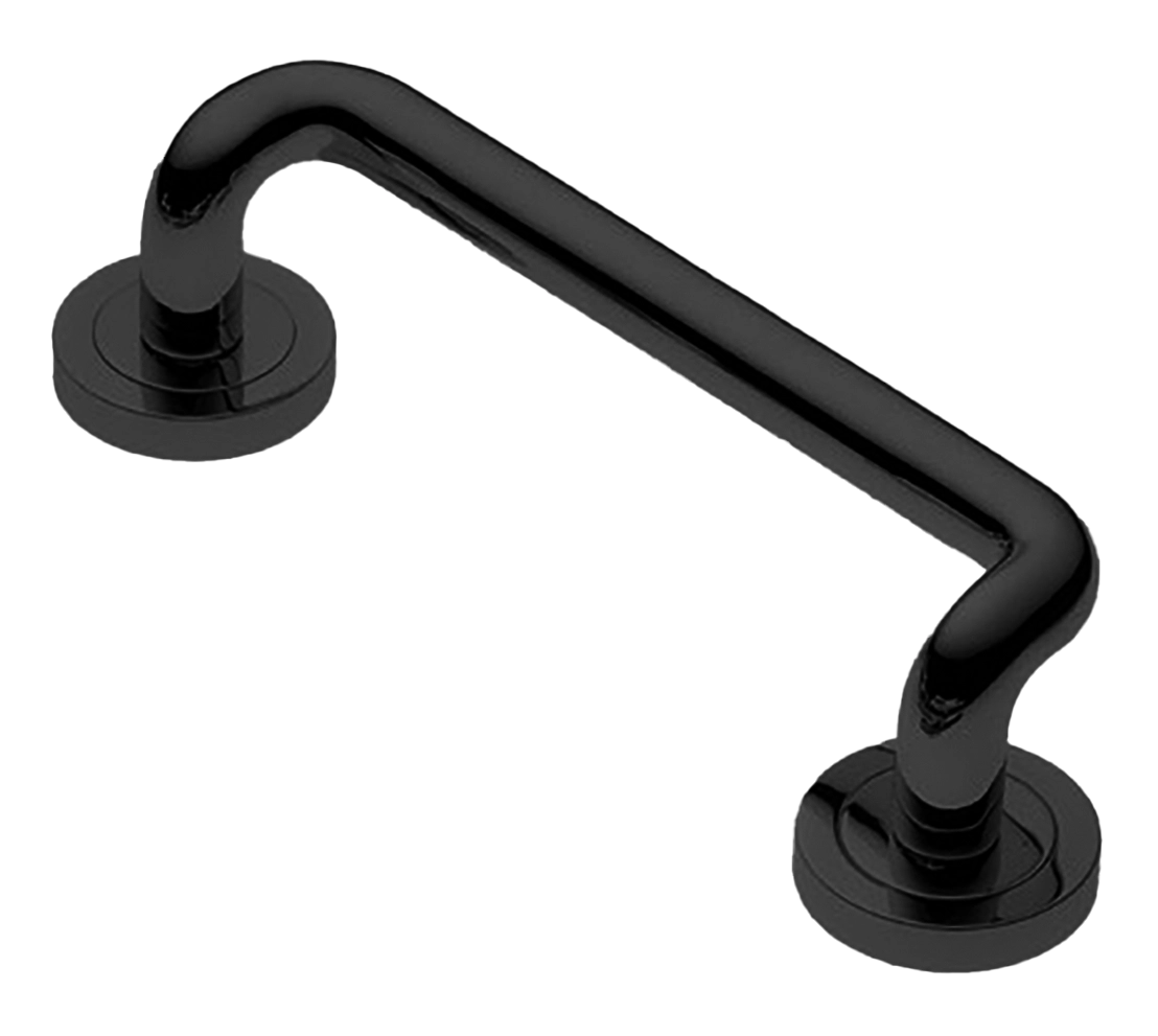 Ручка-скоба дверная SNAKE PH NERO на круглой розетке, цвет черный, латунь фото купить в Барнауле