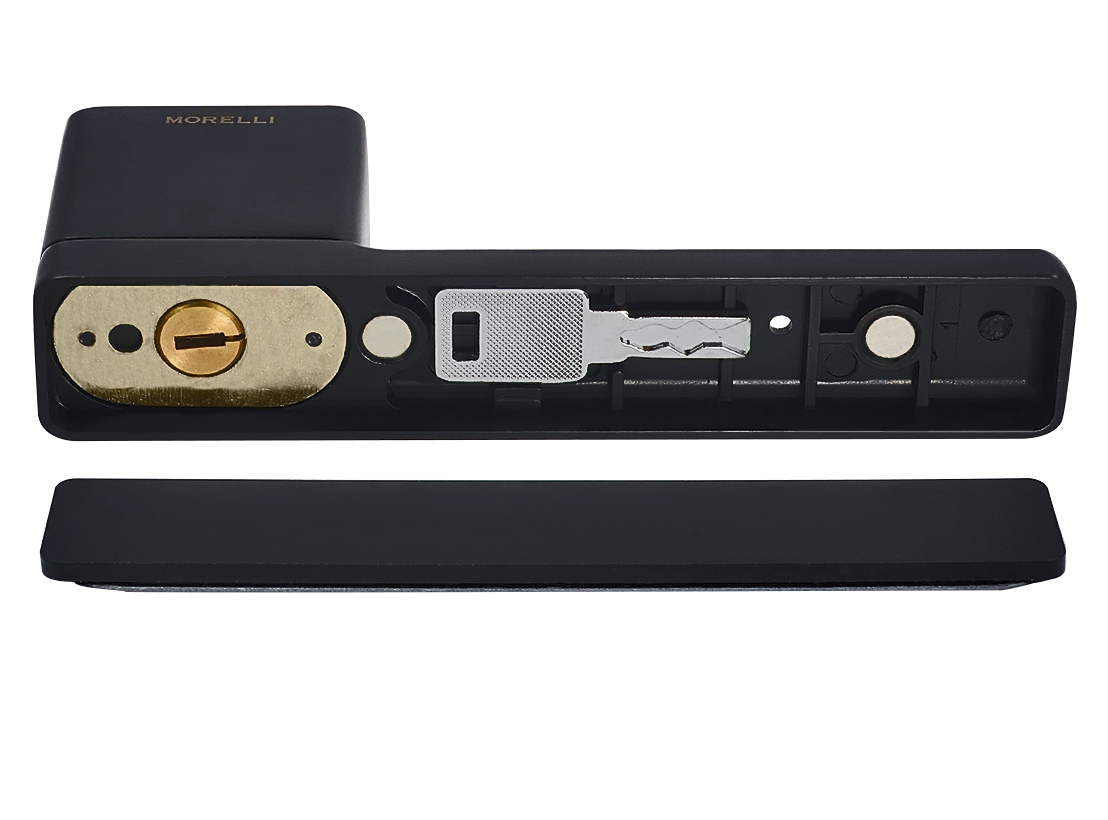 Ручка дверная NEW ENGLAND MH-63-S50 WD BL на скрытой прямоугольной розетке с фиксатором, для дверей толщиной 50-65мм, цвет черный фото фурнитура Барнаул