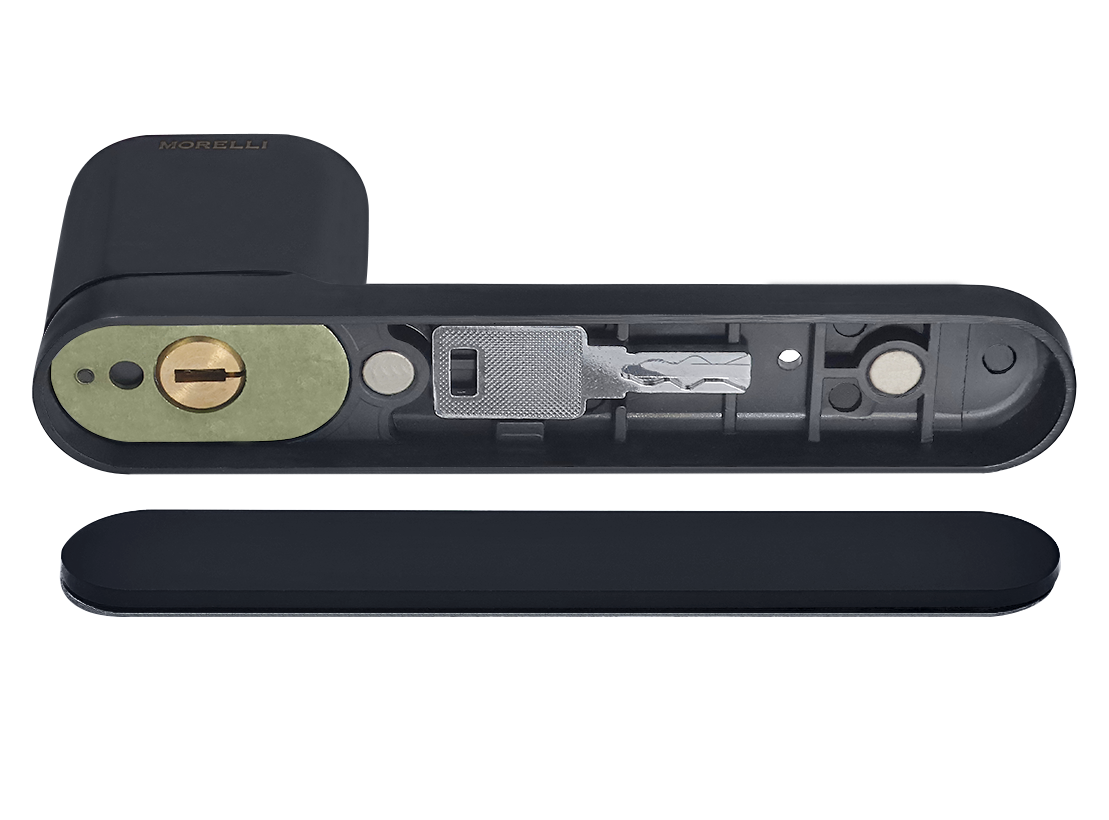 Ручка дверная MARACANA MH-62-R50 WD BL на скрытой овальной розетке с фиксатором, для дверей толщиной 50-65мм, цвет черный фото фурнитура Барнаул