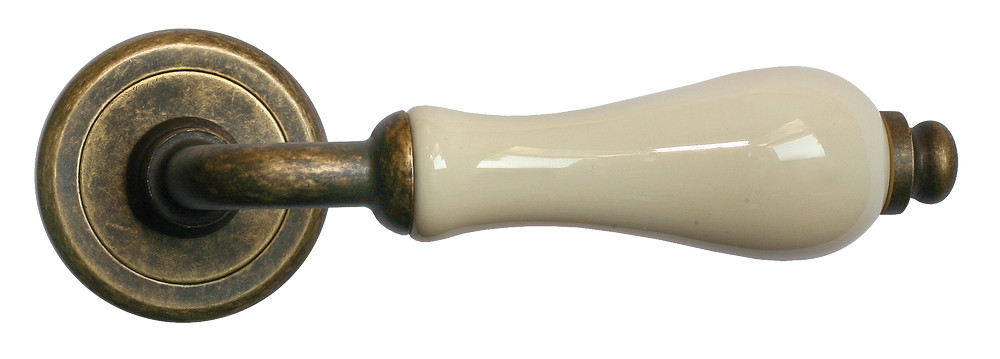 Ручка дверная CERAMICA R4 OBR/CHAMP раздельная на круглой розетке, цвет бронза/шампань, латунь фото купить в Барнауле