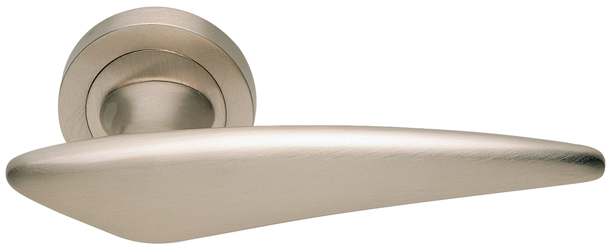 Ручка дверная BOLID R2 NIS раздельная на круглой розетке, цвет матовый никель, латунь фото купить Барнаул