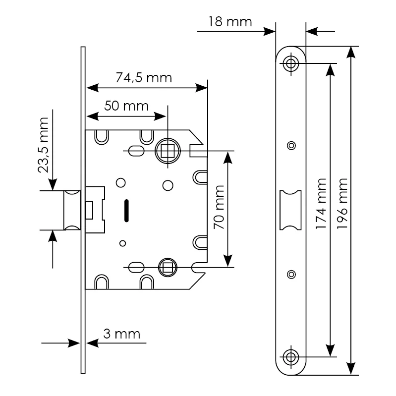 Защелка межкомнатная 1870P SN -IND SP-1 с ответной планкой, бесшумная сантехническая, цвет никель фото купить в Барнауле