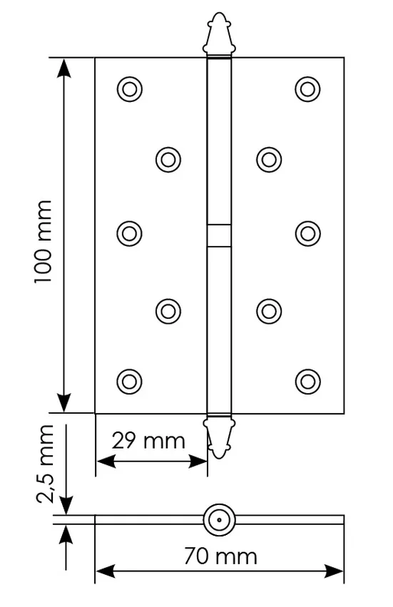 Петля карточная разъемная MS 100X70X2.5 L PC левая стальная, врезная, цвет хром, сталь фото купить в Барнауле