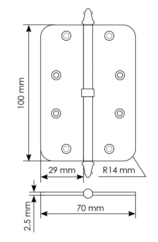 Петля разъемная карточная стальная MS-C 100X70X2.5 SG R правая скругленная, врезная, цвет мат.золото, сталь фото купить в Барнауле