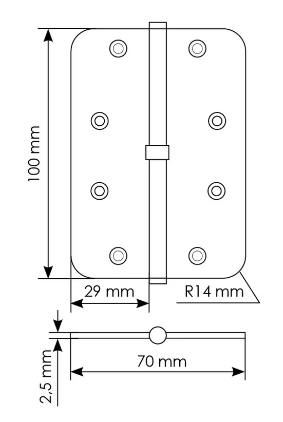 MSD-C 100X70X2.5 AB L, петля стальная скругленная левая без коронки, цвет - бронза фото купить в Барнауле