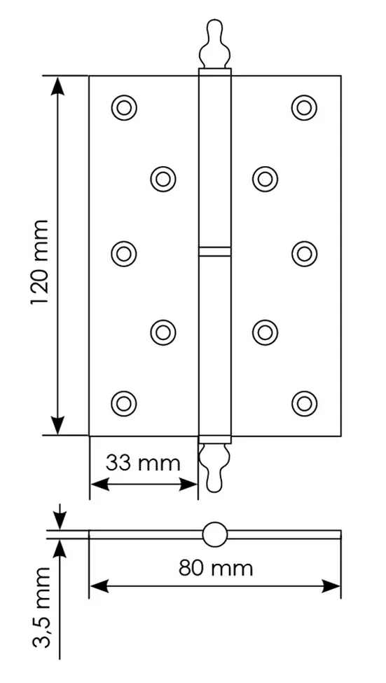 Петля карточная разъемная латунная MB 120X80X3.5 SG L C с коронкой левая, верзная, цвет матовое золото фото купить в Барнауле