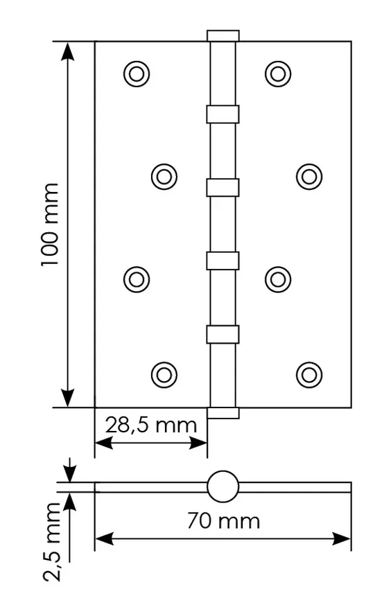 Петля универсальная карточная MS 100X70X2.5-4BB W стальная, врезная, цвет белый, сталь фото купить в Барнауле