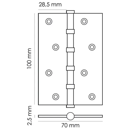 Петля карточная универсальная MS 100X70X2.5-4BB AB стальная, врезная, цвет бронза, сталь фото фурнитура Барнаул