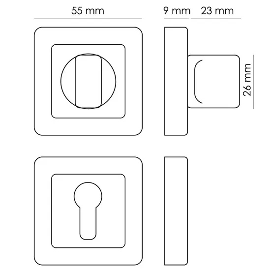 Завертка сантехническая MH-WC-S55 GR/PC квадратная цвет графит/хром фото купить в Барнауле